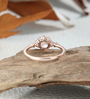 Round cut moissanite engagement ring, trillion cubic zirconia ring, vintage rose gold ring, promise wedding ring, personalized bridal ring - image3